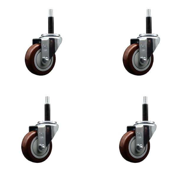 Service Caster 3.5'' SS Maroon Poly Wheel Swivel 3/4'' Expanding Stem Caster Set, 4PK SCC-SSEX20S3514-PPUB-MRN-34-4 - main